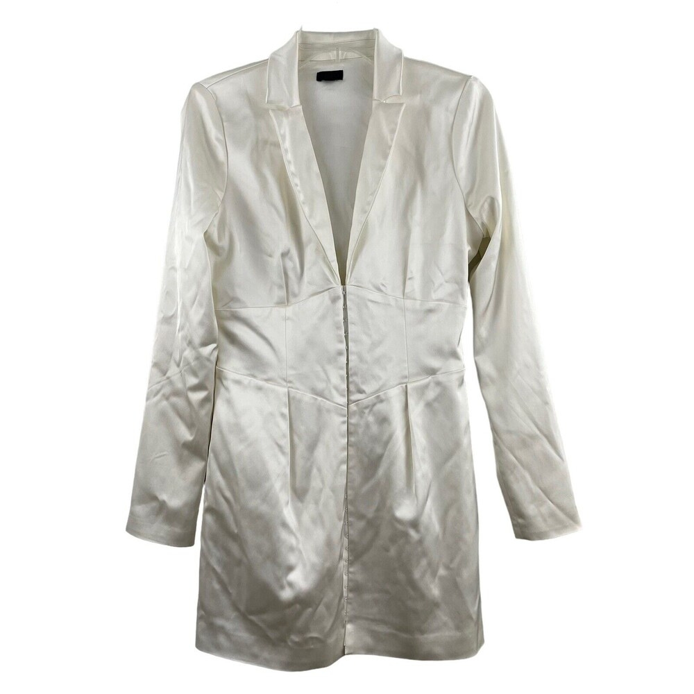 NBD Revolve Mala Satin Mini Dress Sz M Off White Hook & Eye Long Sleeve